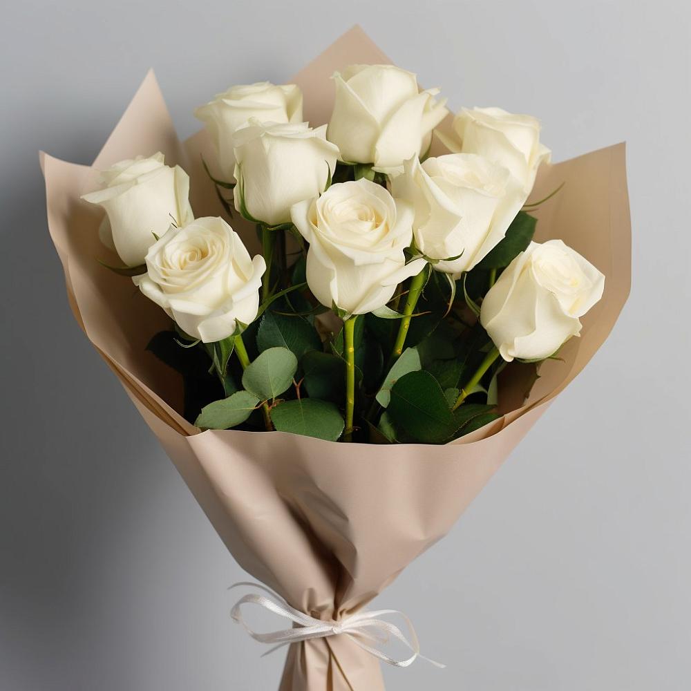 9 Белых роз Эдлесс Лав в Анапе Букет 9 Белых роз Эдлесс Лав в Анапе