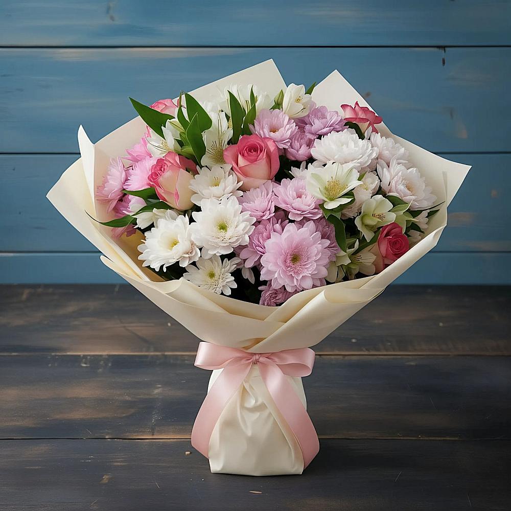 Букет цветов из: Хризантемы, Альстромерии и Розы в Анапе